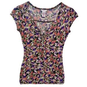 VTG Y2K Candie's Top Women's Medium Floral Print Cap Sleeves 90s 00s Cute Flirty